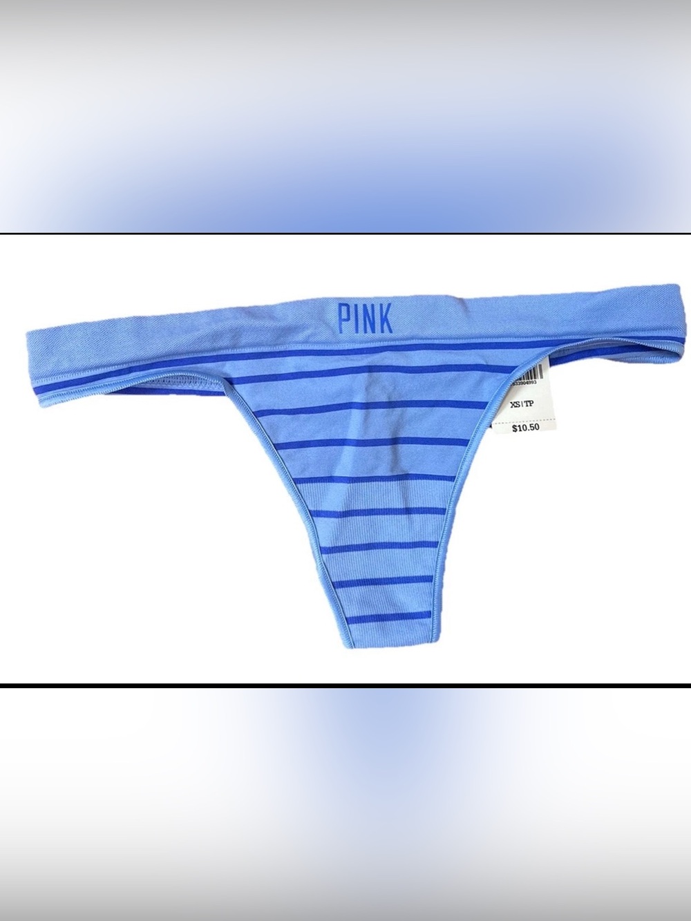 Victoria’s Secret PINK Blue Striped Thong Panty XS NWT